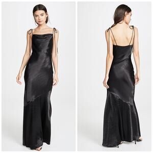 Rebecca Vallance Women's Henri Black Flared Herm Shoulder Ties Maxi Dress Size 8